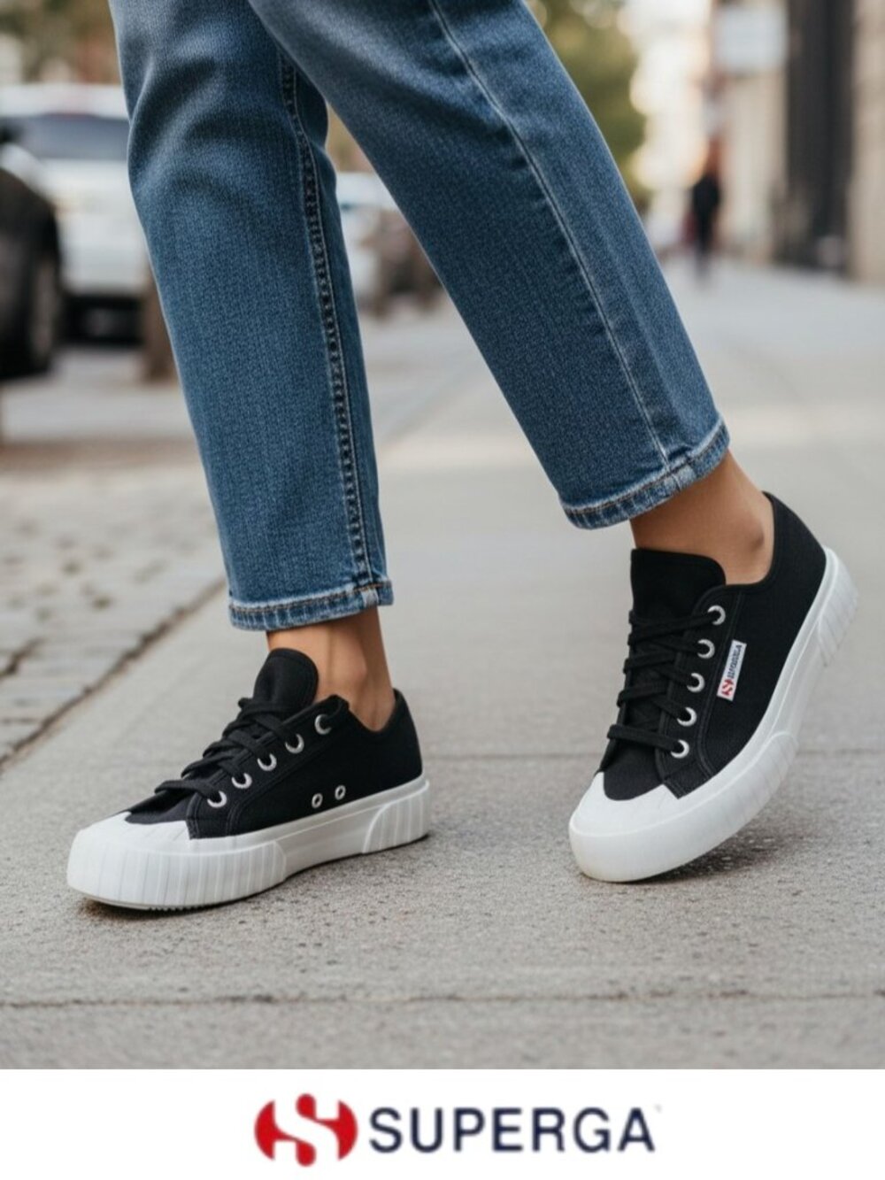 Superga Black Canvas Sneakers Platform Sole Low Top EU 37 US 6.5 Casual Street